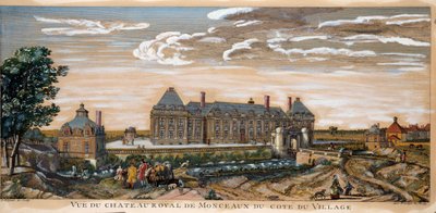 Vista del Castillo Real de Monceaux. Grabado de 1740. Colección privada de Unknown artist
