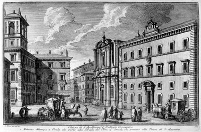 Vista de la Iglesia de San Apolinar y el Colegio Germánico en Roma a finales del siglo XVIII de Unknown artist