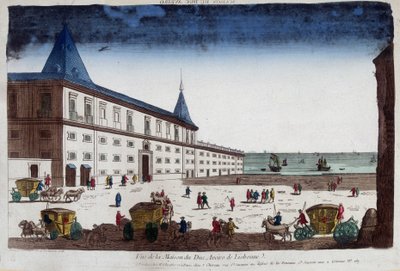 Vista de la casa del Duque de Aveiro en Lisboa, Portugal. Grabado del siglo XVIII de Unknown artist