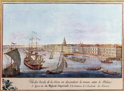 Vista del Neva en el Palacio de Invierno y la Academia de Ciencias en San Petersburgo. Estampa alrededor de 1753. París, B.N. de Unknown artist