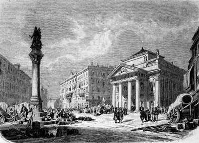 Vista de la Plaza de la Bolsa en Trieste (durante el período austríaco), grabado del siglo XIX de Unknown artist