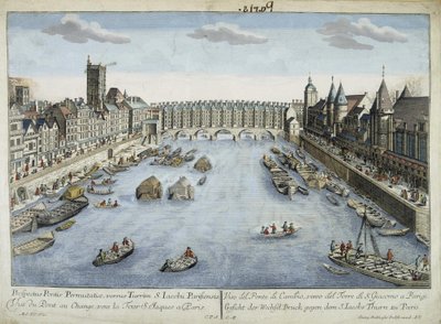 Vista del Pont au Change y la Torre de San Jacques en París de Unknown artist