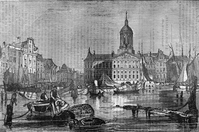 Vista de la ciudad de Ámsterdam y el antiguo Ayuntamiento en el siglo XIX de Unknown artist