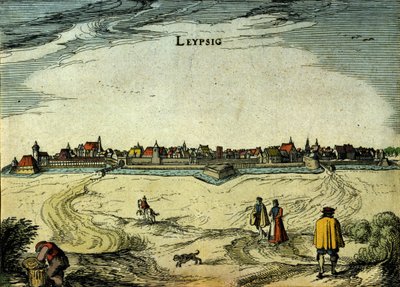 Vista de la ciudad de Leipzig en Alemania. Grabado del siglo XVIII de Unknown artist