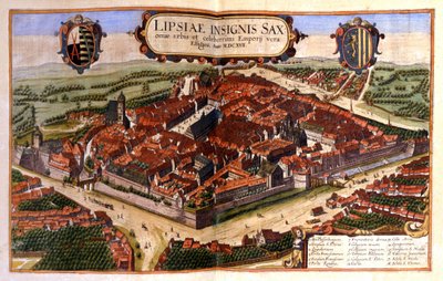 Vista de la ciudad de Leipzig en Alemania. Grabado del siglo XVII de Unknown artist
