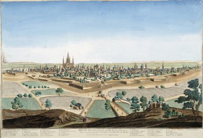Vista de la ciudad de Milán, Italia con la catedral y las fortificaciones. Grabado del siglo XVIII de Unknown artist
