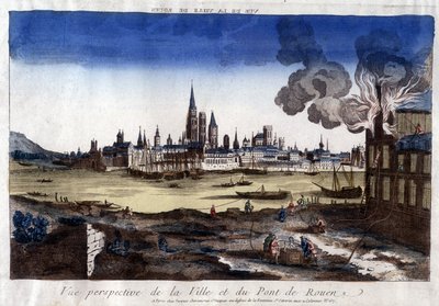 Vista de la ciudad de Rouen, su puerto y el puente sobre el Sena a finales del siglo XVIII de Unknown artist