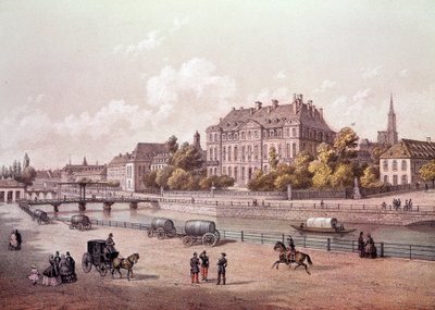 Vista de la ciudad de Estrasburgo en el Rin. Grabado del siglo XIX de Unknown artist