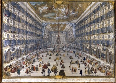 Vista del teatro ducal en Milán el 28/5/1747 con motivo de la fiesta por el nacimiento del Archiduque Leopoldo de Austria. (Leopoldo II de Habsburgo Lorena) (1747-1792) de Unknown artist