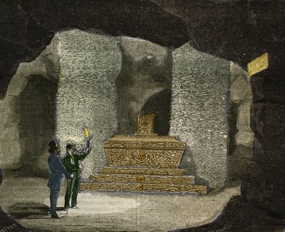 Vista del osario de las catacumbas de Montsouris en París. Grabado de 1856 en “Le Musee Des Sciences”. de Unknown artist