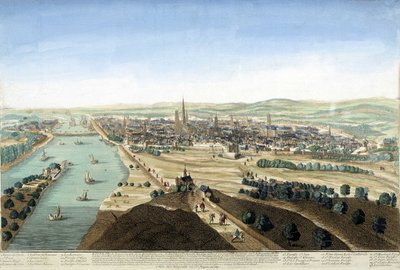 Vista del puerto y la ciudad de Rouen; Grabado del siglo XVIII de Unknown artist