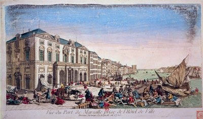 Vista del puerto de Marsella desde el Ayuntamiento en la época de la epidemia de peste de 1720. Grabado de 1720 París, B.N. de Unknown artist