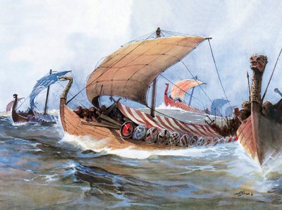 Barco vikingo en tránsito hacia Normandía de Unknown artist