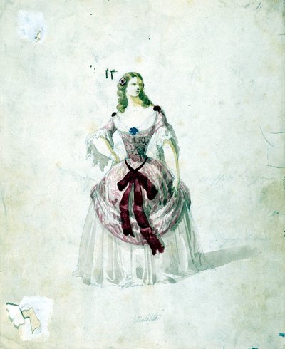 Traje de Violetta para la ópera “La Traviata” de Giuseppe Verdi en La Scala de 1855. de Unknown artist