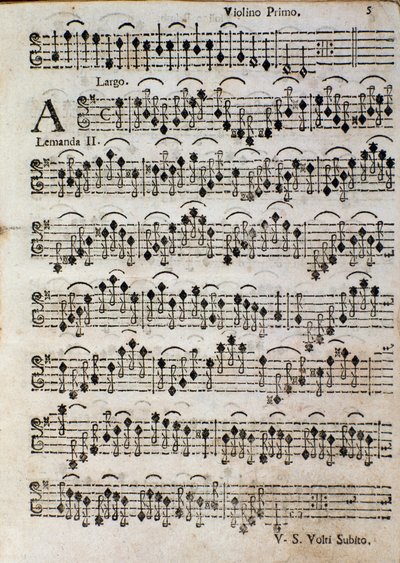 Violín. Página de partitura para Balletto a 3, op. 3 de Tomaso Albinoni (1701) de Unknown artist