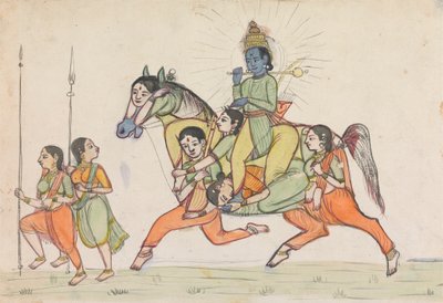 Vishnu montado en un caballo compuesto por asistentes femeninas de Unknown artist