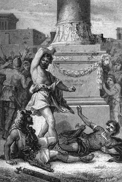 Volero Publilio negándose a ser arrestado 473 a.C. Grabado de Unknown artist
