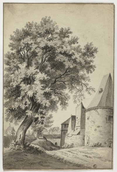 Pueblo amurallado y Árbol alto de Unknown artist