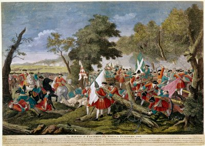 Guerra de Sucesión Española (1701-1714): vista de la Batalla de Malplaquet cerca de Mons en la frontera franco-belga 11/09/1709 oponiendo tropas francesas y españolas a una coalición inglesa, holandesa y austriaca - Grabados de 1709 - BN París de Unknown artist
