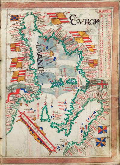 Mediterráneo occidental, encuadernado en un atlas de veinticinco cartas con diagramas y tablas, c.1550-60 (vitela) de Unknown artist