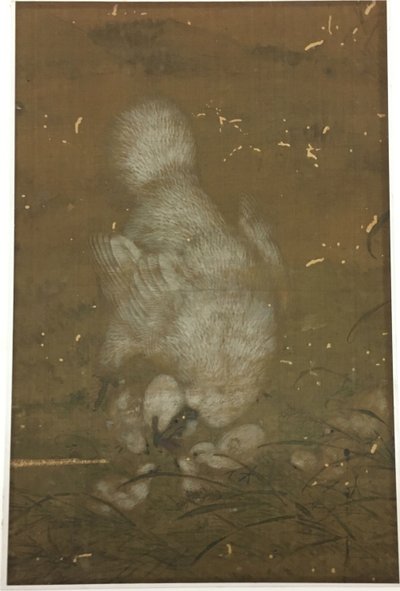 Gallina blanca y pollitos de Unknown artist
