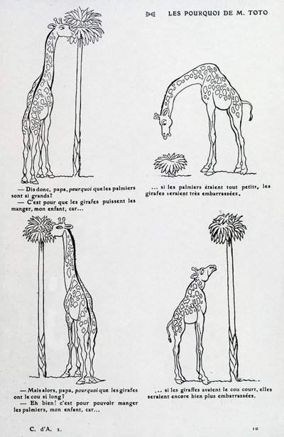 Por qué del Sr. Toto: Por qué la palmera es tan grande y por qué la jirafa tiene el cuello tan largo. (dibujo cómico sobre la teoría de Darwin) de Unknown artist