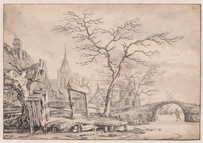 Paisaje de invierno con patinador de Unknown artist