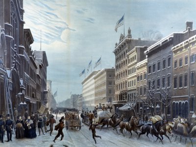 Escena de invierno en Broadway, Nueva York de Unknown artist