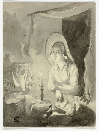 Mujer preparando aves de Unknown artist