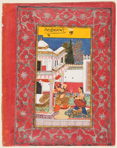 Mujer anhelando a su amante: Verati Ragini de Dipak, de un Ragamala de Unknown artist
