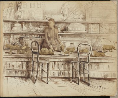 [Mujer en un mostrador de juguetes] de Unknown artist