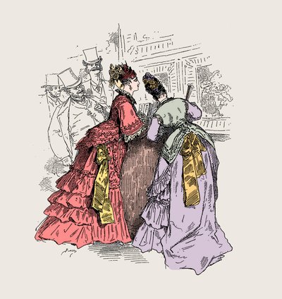 Mujer en un museo: "Cuando te digo que es un vestido de Worth, reconozco el toque" (Charles Frederick Worth 1825-1895) - ilustración de Charles Albert d