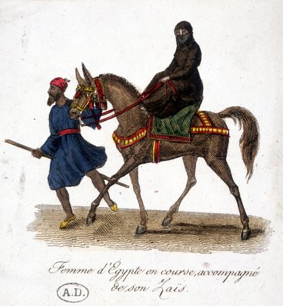 Mujer de Egipto corriendo, acompañada por su zaïs - grabado, deb. siglo XIX de Unknown artist