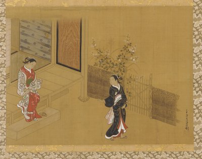 Mujer en los escalones de la veranda; otra en el jardín de Unknown artist