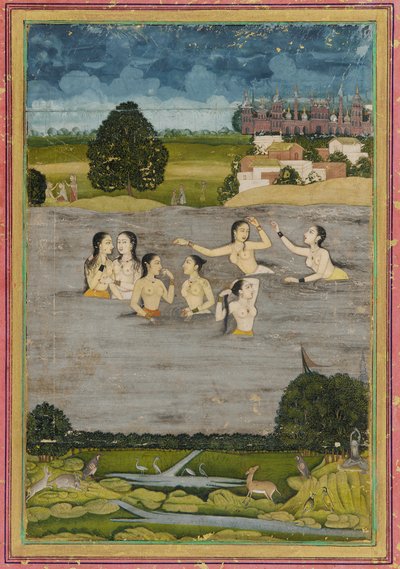 Mujeres bañándose en un lago de Unknown artist
