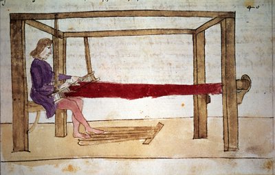Tejido de lana. Miniatura de un manuscrito del siglo XIV. Florencia, Biblioteca Nazionale de Unknown artist