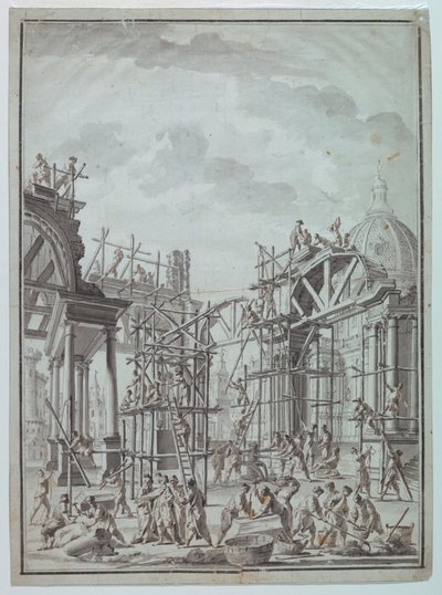Trabajadores construyendo arcadas de Unknown artist