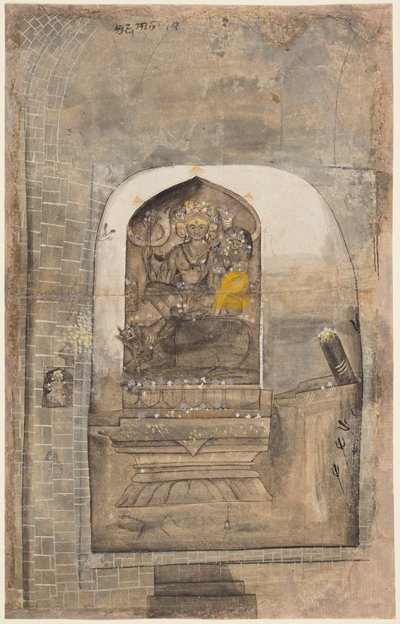 Adoración de la imagen de piedra de Shiva y Parvati dentro de un santuario de Unknown artist