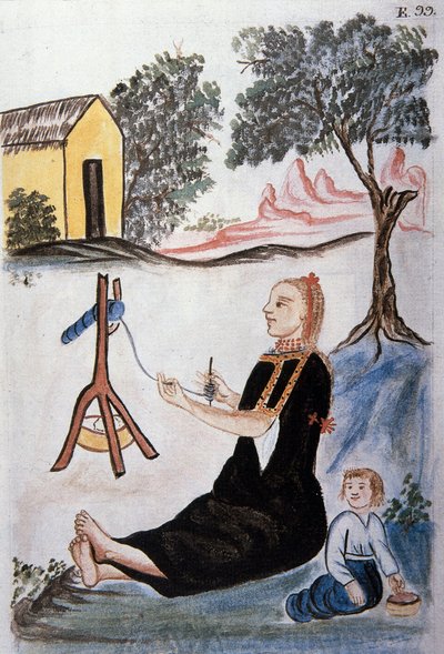 Joven india hilando lana, del libro "Trujillo del Perú" o "Códice Martínez Compañón", por Baltazar Martínez Compañón y Bujanda, obispo de Trujillo (1782-1785) de Unknown artist