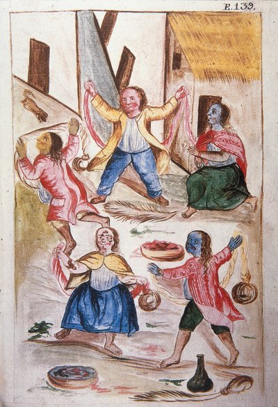Jóvenes indios bailando durante el carnaval, del libro "Trujillo del Perú" o "Códice Martínez Compañón", por Baltazar Martínez Compañón y Bujanda, obispo de Trujillo (1782-1785) de Unknown artist