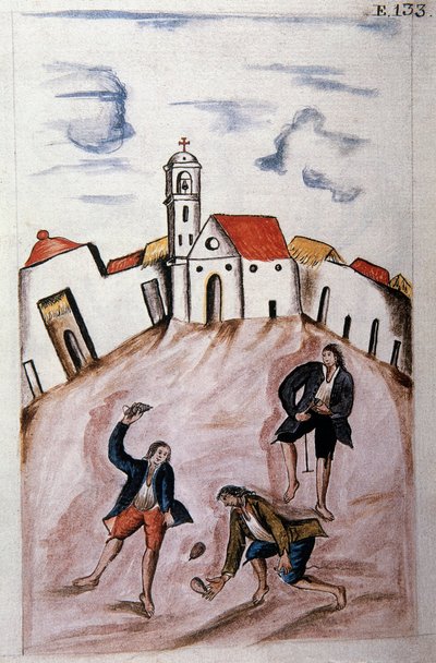 Jóvenes indios jugando con un trompo, del libro "Trujillo del Perú" o "Códice Martínez Compañón", por Baltazar Martínez Compañón y Bujanda, obispo de Trujillo (1782-1785) de Unknown artist