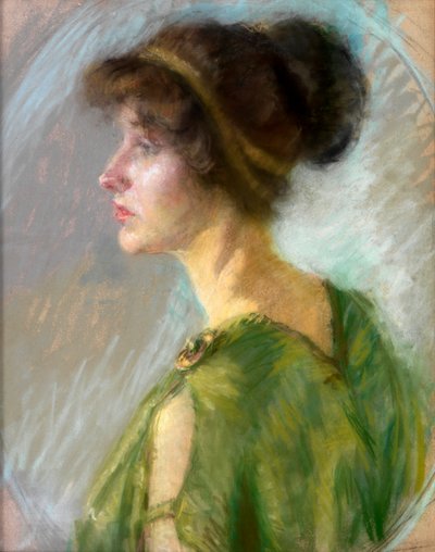 Mujer joven vestida de verde de Unknown artist