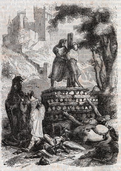 Zerbin en la Hoguera, Liberado por Roland - grabado de 1851 de “Roland Furioso” de Unknown artist