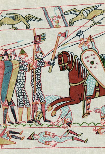 después de un detalle del tapiz de Bayeux fechado en el siglo XI (litografía) de Unknown artist