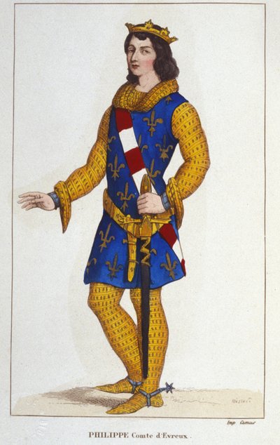 Retrato de Felipe de Évreux, Conde de Évreux, Rey de Navarra (fallecido en 1343). Grabado de 1830 de Unknown artist