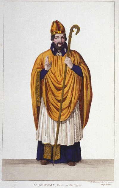 Retrato de San Germán, obispo de París en 555 (grabado de 1830) de Unknown artist