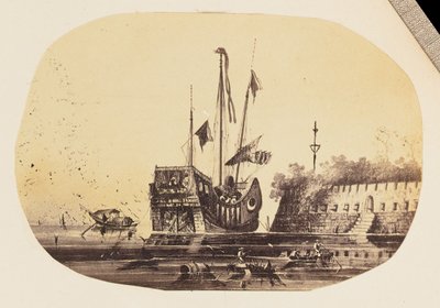 [Copia fotográfica de un dibujo de un barco amarrado junto a un fuerte]. de Unknown artist/maker