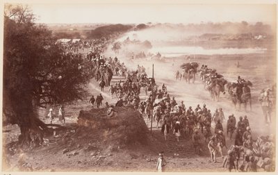 Batería de montaña en marcha durante el Campamento de Ejercicio de Delhi de Unknown photographer