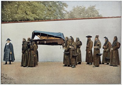 Hermanos de una mermelada caritativa llevando a un enfermo al hospital, Italia, finales del siglo XIX. de Unknown photographer