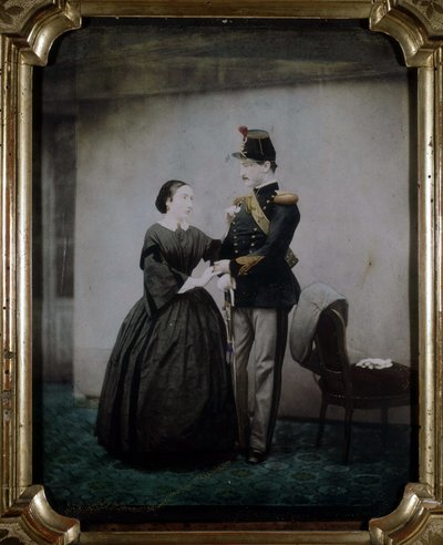 Fotografía coloreada de un oficial y su esposa que data de 1850. de Unknown photographer